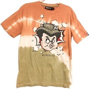 Black Keys Brand Tee Ombre Tye Die with Embroidered Pig Logo Graphic Medium